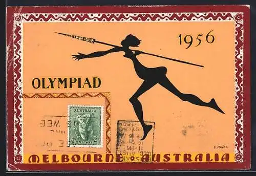 Künstler-AK Melbourne, Olypiad 1956, Speerwerferin
