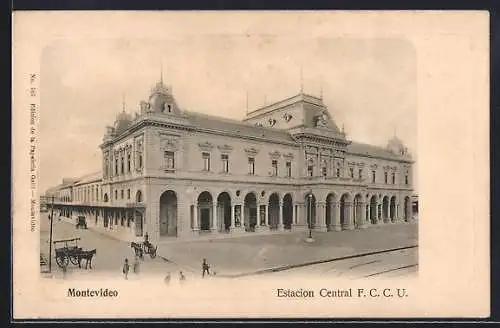 AK Montevideo, Estacion Central F. C. C. U., Bahnhof