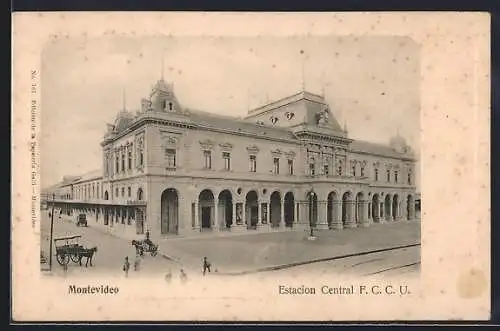AK Montevideo, Estacion Central F. C. C. U., Bahnhof
