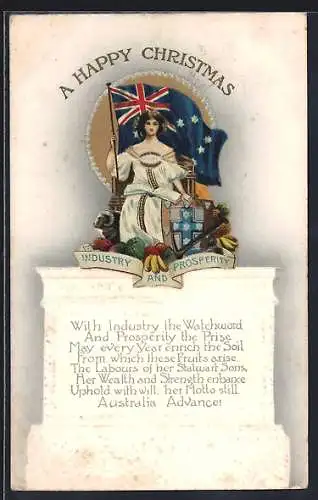 Künstler-AK Australia, A happy Christmas, Flagge, Wappen