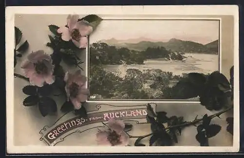 AK Auckland, Flusspartie im Blumen-Passepartout