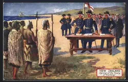 Künstler-AK New Zealand, Signing of the Treaty of Waitangi