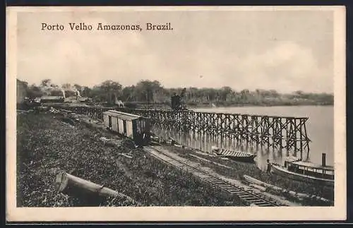 AK Porto Velho, Verladebrücke am Fluss und Eisenbahngleise