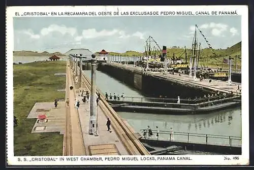 AK Panama Canal, S. S. Cristobal in West Chamber, Pedro Miquel Locks