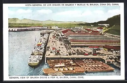 AK Balboa, Panama Canal, General View of Balboa Docks and Pier 18, Canal Zone