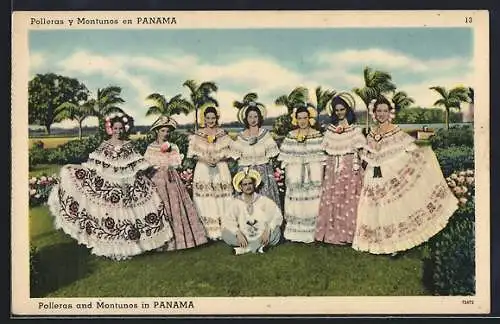 AK Panama, Polleras and Montunos, Frauen und Mann in Trachten