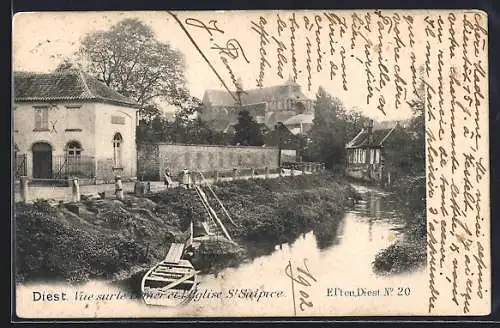 AK Diest, Vue sur le Demer et l`Eglise St. Sulpice