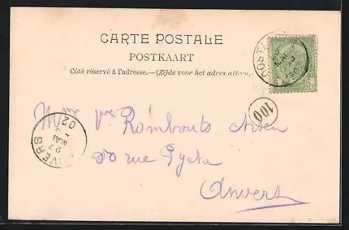 AK Oostacker, Chateau, Grotte, Eglise, Statue