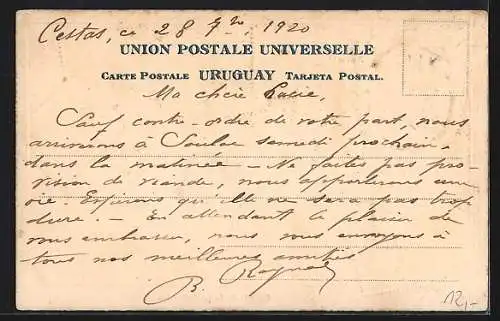 AK Montevideo, Calle 18 de Julio, Briefmarken mit Wappen