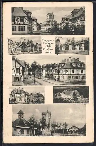 AK Grafenwöhr, Truppenübungsplatz, Strassenpartien, Gebäudeansichten, Schloss aus der Vogelschau