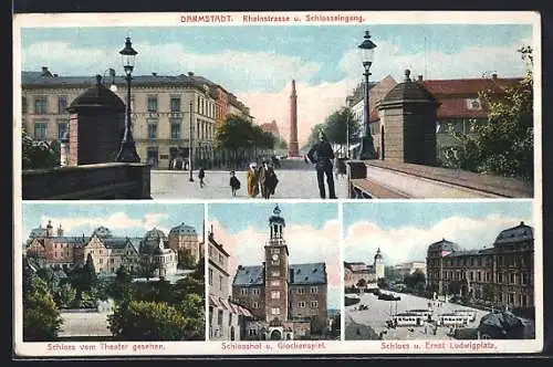 AK Darmstadt, Rheinstrasse Schlosseingang und Schlosshof