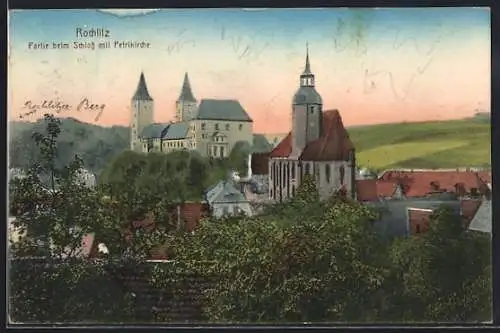 AK Rochlitz, Partie beim Schloss mit Petrikirche
