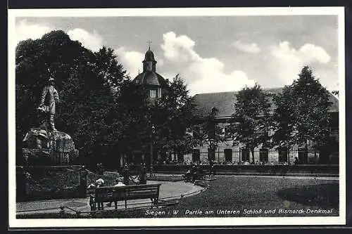 AK Siegen, Schloss & Bismarckdenkmal