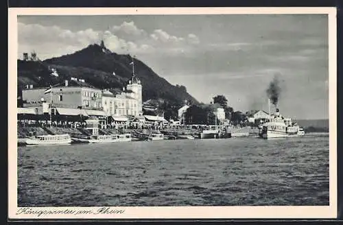 AK Königswinter am Rhein, Uferpromenade mit Hotel Europäischer Hof und Raddampfer
