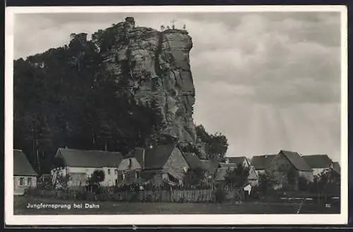 AK Dahn, Holzhäuser vor dem Jungfernsprung