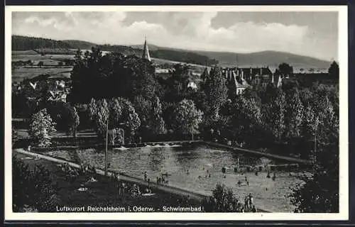 AK Reichelsheim i. Odenw., Schwimmbad mit Stadtblick