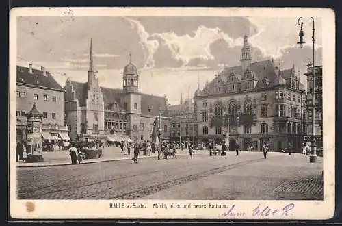 AK Halle a. Saale, Markt, altes und neues Rathaus