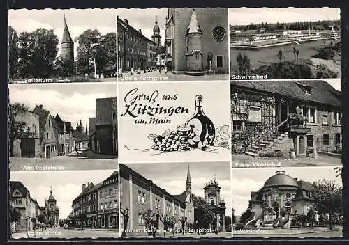 AK Kitzingen, Falterturm Pfründnerspital, Luitpold-Bad