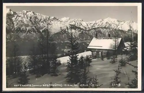AK Tulferhütte, Berghütte im Schnee, Riesengebirge
