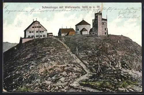 AK Berghütte auf der Schneekoppe mit Wetterwarte