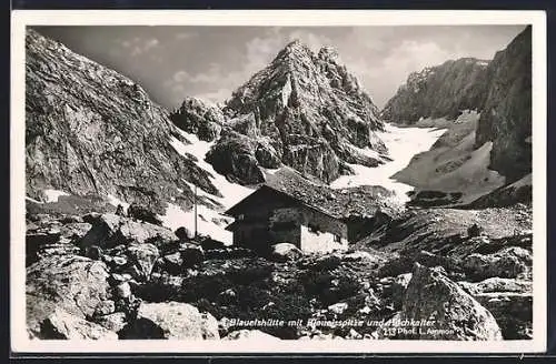 AK Blaueishütte, Berghütte mit Blauelspitze u. Hochkalter
