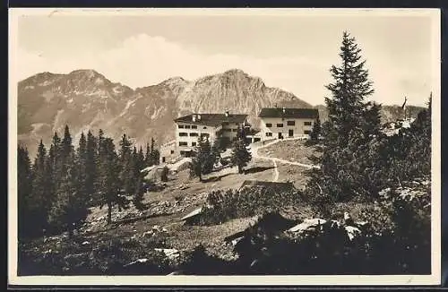 AK Bad Reichenhall, Predigtstuhl Hotel & Bahn gegen Staufen & Zwiesel