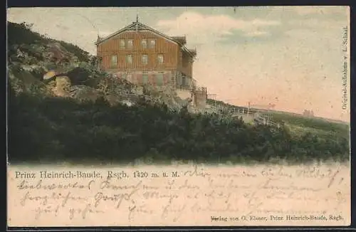 AK Prinz-Heinrich-Baude /Riesengebirge, Seitenansicht mit Umgebung