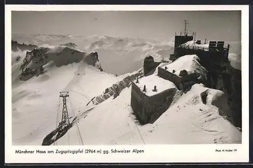 AK Münchner Haus am Zugspitzgipfel, Ansicht gegen Schweizer Alpen