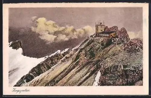 AK Münchener Haus auf der Zugspitze, Berghütte mit Umgebung