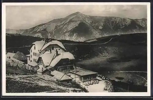 AK Ottoschutzhaus /Rax, Berghütte mit Gipfelblick aus der Vogelschau