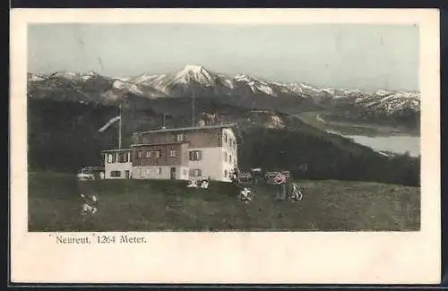 AK Neureut-Berghütte, Ansicht mit Gipfelpanorama