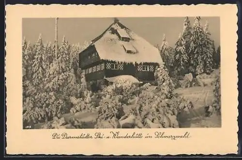 AK Darmstädter Hütte /Schwarzwald, Berghütte mit Tannen im Winter