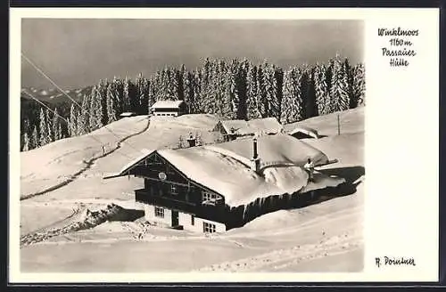 AK Passauer Hütte /Winkelmoos, Berghütte mit Umgebung im Winter