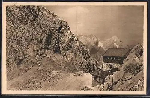 AK Meilerhütte, Berghütte gegen Alpspitze und Hochblassen