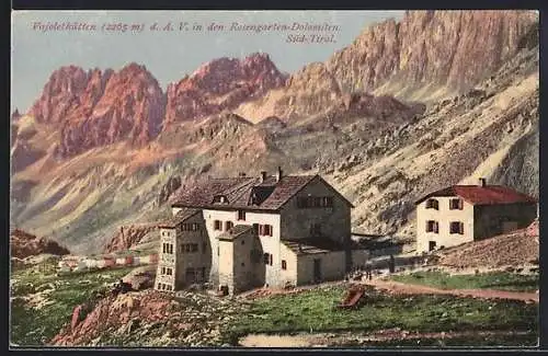 AK Vajolethütten /Süd-Tirol, Berghütten gegen Rosengarten-Dolomiten