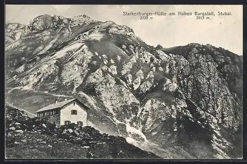 AK Starkenburger-Hütte am Hohen Burgstall, Berghütte mit Felspanorama