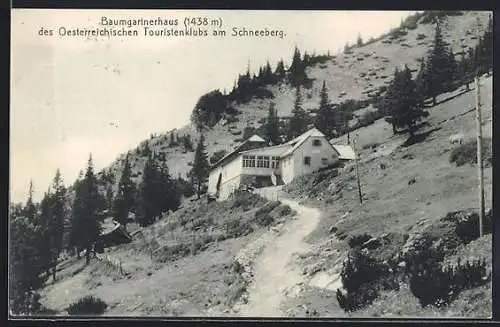 AK Baumgartnerhaus am Schneeberg, Berghütte mit Wanderweg