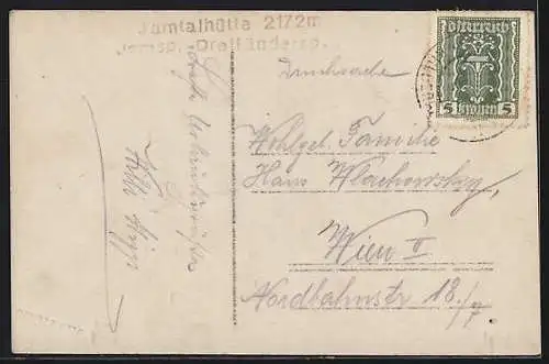 AK Jamtalhütte /Jamstal, Ansicht mit Umgebung und Dreiländerspitze