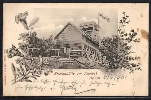 AK Enzianhütte, Hütte mit Fahne am Kieneck