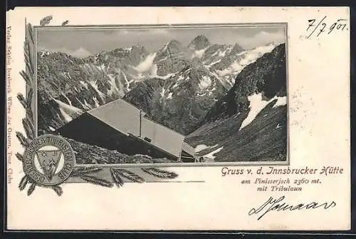 AK Innsbrucker Hütte am Pinisserjoch, Hütte mit Tribulaun