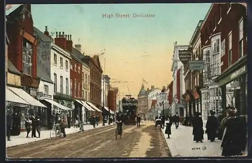 AK Doncaster, High Street, Strassenbahn