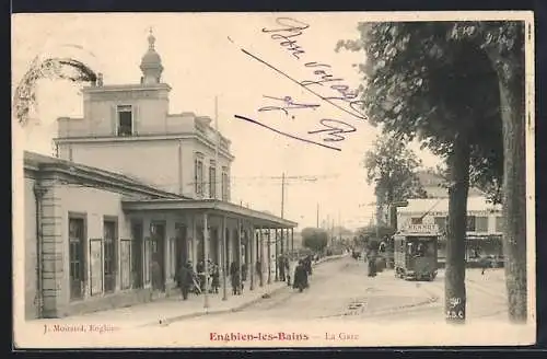 AK Enghien les Bains, La Gare, Strassenbahn