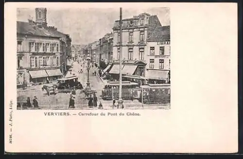 AK Verviers, Carrefour du Pont du Chêne Pferdebahn