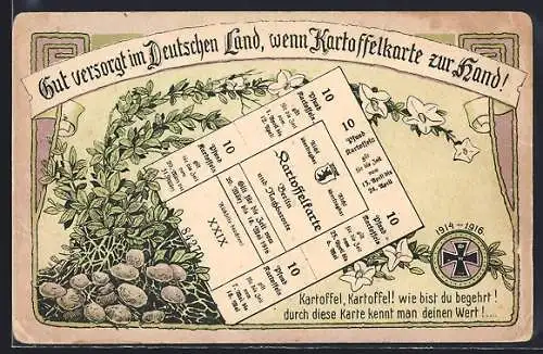 AK Kriegsnot, Kartoffelkarte für Berlin, März - Mai 1916
