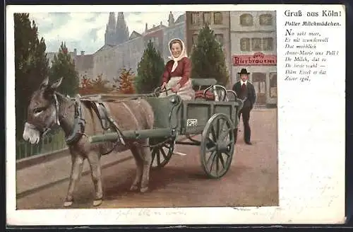 AK Köln, Poller Milchmädchen mit Eselgespann