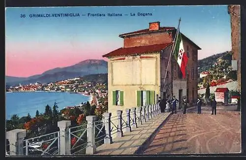 AK Grimaldi-Ventimiglia, Frontiera Italiana, La Dogana, Zöllner stehen an der Grenze