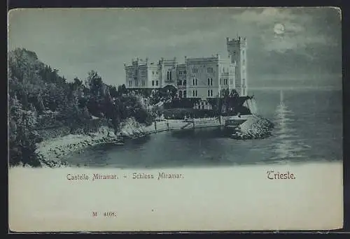 Mondschein-AK Trieste, Schloss Miramar