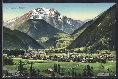 AK Mayrhofen i. Zillertal, Ortspanorama mit Bergen