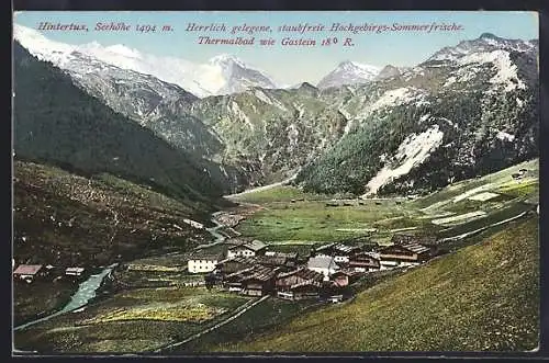 AK Hintertux, Häuser am Fluss aus der Vogelschau