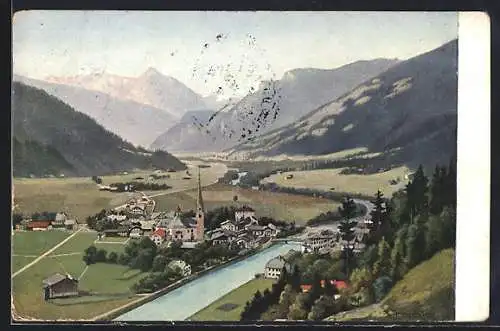 AK Zell am Ziller, Ortsansicht mit Blick zum Gebirge